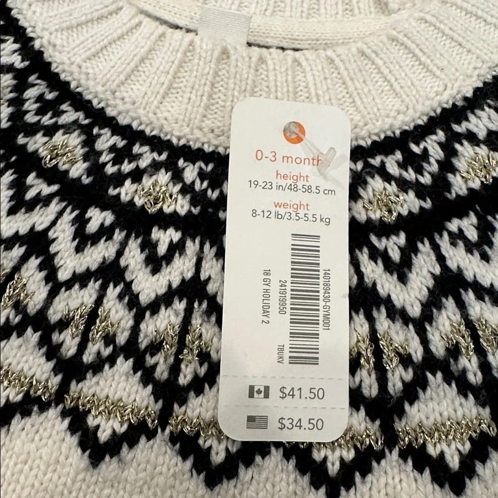 NWT Gymboree Ivory Fair Isle Sweater Size 0-3 Months